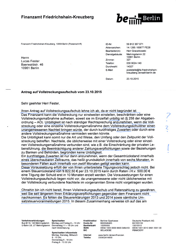Das Finanzamt und der Vollstreckungsaufschub