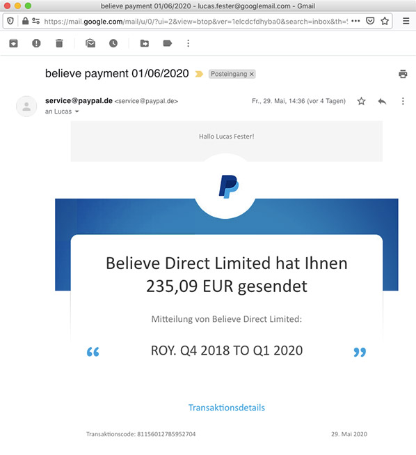 Believe-Music – Ent-Up-Rechnung.