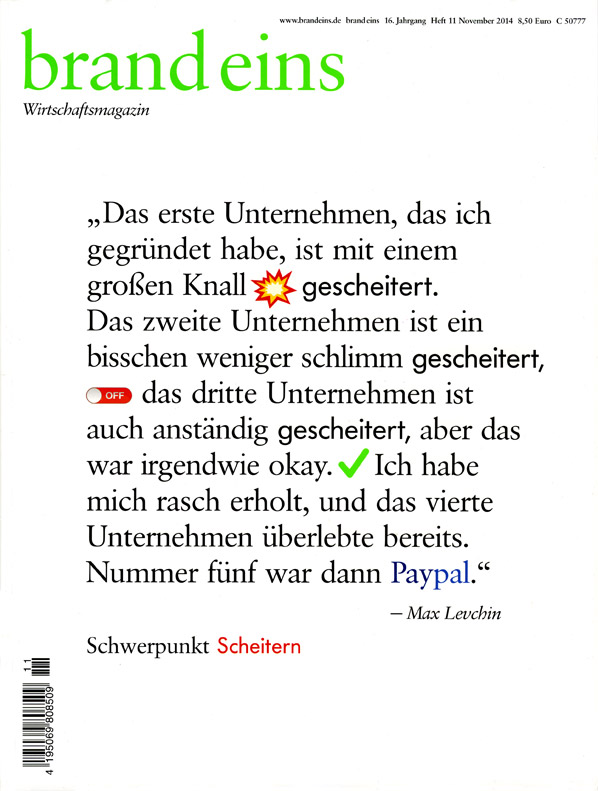 brand eins · Cover · Schwerpunkt Scheitern · November 2014