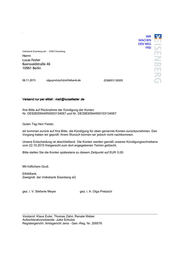 Ethikbank löscht GEschäftskonten