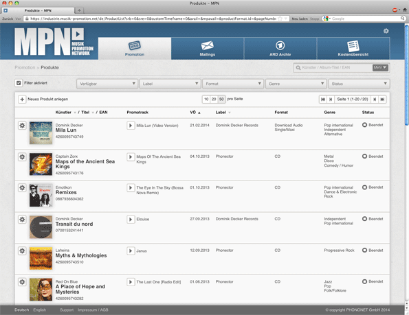 Einblick in das Musik-Promotion-Tool des MPN Einblick in das Musik-Promotion-Tool des MPN